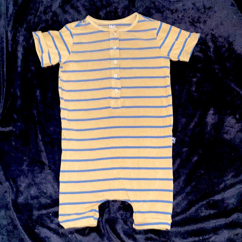 RAGS TO RACHES 5 - 6 Romper Brown & dark grey strip short sleeve